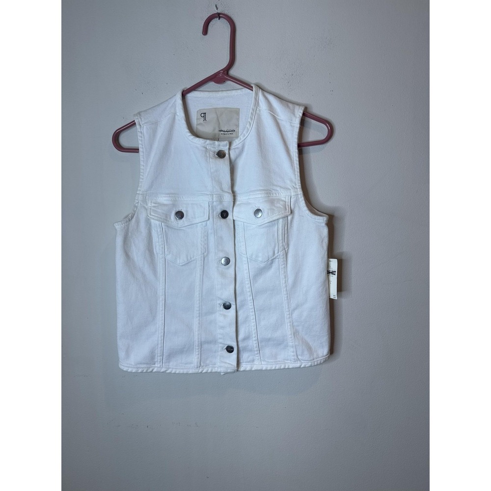 Pilcro Vest Womens Small White Denim Snap Front Collarless Utility Jacket